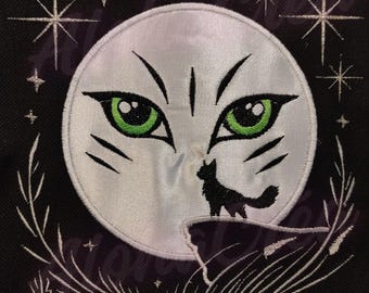 Warriors Cats in Front of the Full Moon Applique - Machine Embroidery Design - Instant Download!