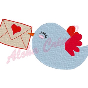 Diseño de bordado de máquina de pájaro carta de amor (6 tamaños) - Descarga instantánea