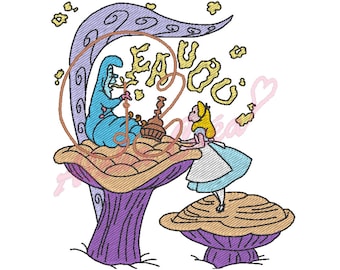 RESERVE Custom machine embroidery design Alice and caterpillar 3 sizes- instant download