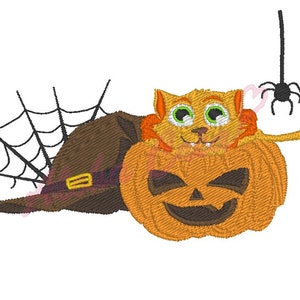 Machine Embroidery Design halloween cat pumpkin - Instant Digital Download