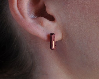 Purple Wood Bar Stud Earrings • Silver, Copper, or Brass • Hypoallergenic • Everyday Earrings • Simple Modern and Dainty