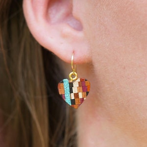 Wood and Turquoise Heart Earrings with Hypoallergenic Metal Choices