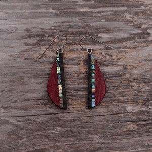 Purpleheart and Abalone Shell Dangle Earrings