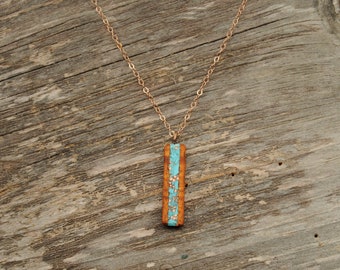 Koa Wood with Turquoise and Copper Inlay Vertical Bar Necklace