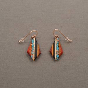 Recycled Copper and Turquoise Teardrop Made From Reclaimed Wood, Rose Gold Ear Wires Hypoallergenic.