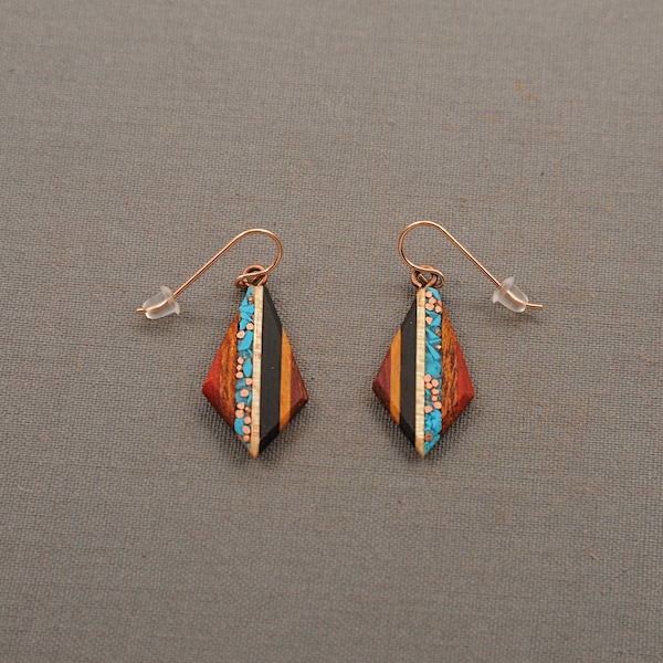 Recycled Copper and Turquoise Teardrop Made From Reclaimed Wood, Rose Gold Ear Wires Hypoallergenic.