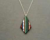 Colorful Boho Deco Wood Teardrop Statement Necklace with Mother of Pearl Inlay, Hypoallergenic.