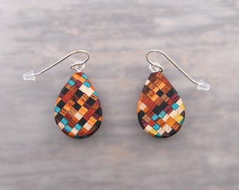 Artsy Fun Colorful Modern Wood Drop Statement Earrings