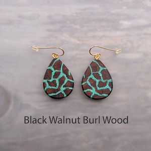 Natural Turquoise Gemstone in Wood Dangle Earrings,bohemia Earrings, for inner peace and meditation