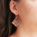 Large  Art Deco Statement Earrings :Crimson Wood Statement Earrings With Turquoise and Copper Inlays