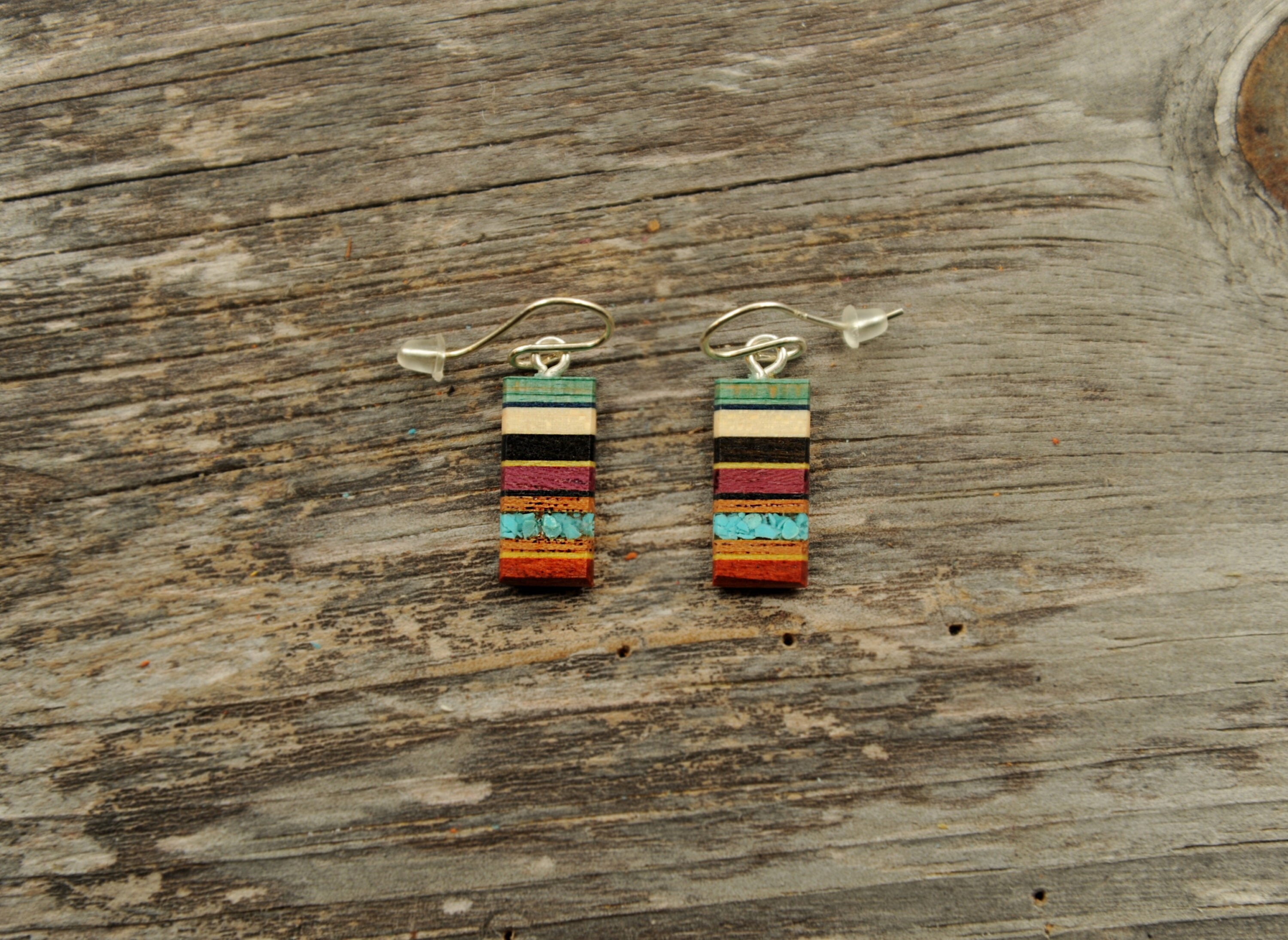 Turquoise Rectangle Dangle Earrings Made From Reclaimed Wood - Etsy