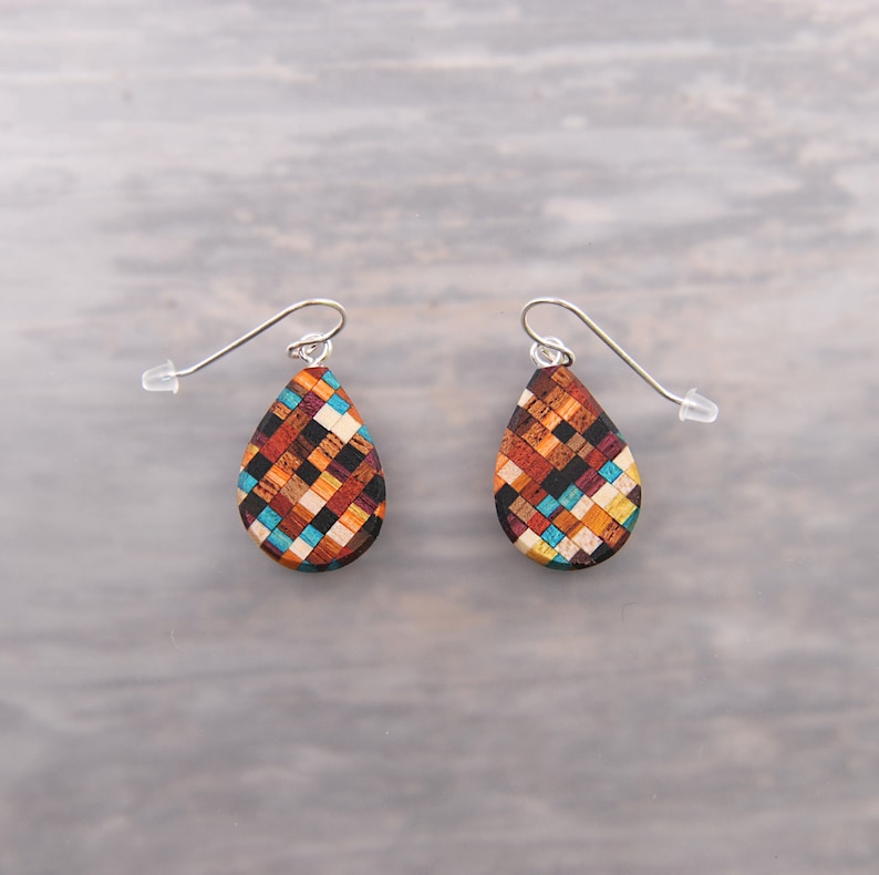 Artsy Fun Colorful Modern Wood Drop Statement Earrings image 1