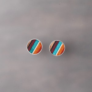 Small Rainbow Wood Stud Earrings in Solid Sterling Silver image 3