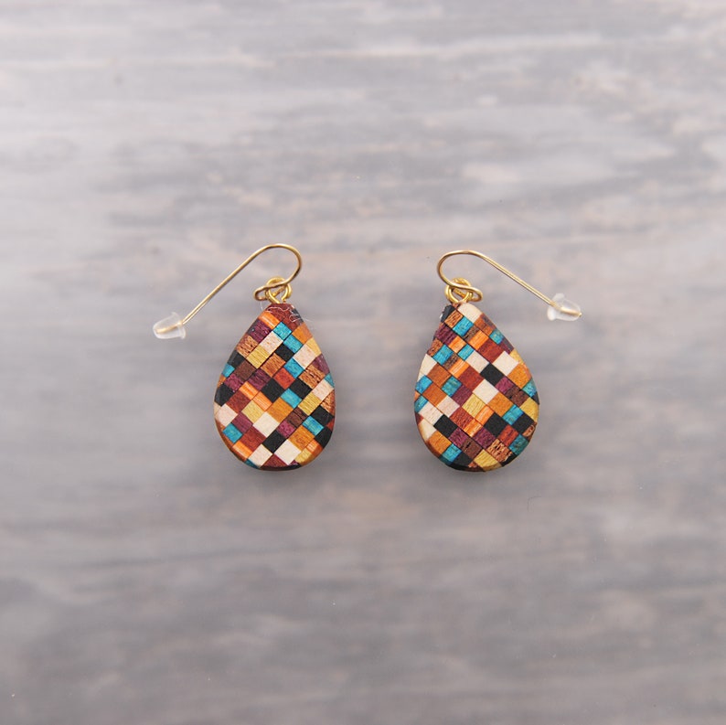 Artsy Fun Colorful Modern Wood Drop Statement Earrings image 5