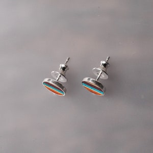 Small Rainbow Wood Stud Earrings in Solid Sterling Silver image 5