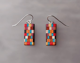 Modern Artsy Colorful Earrings made From Reclaimed Wood