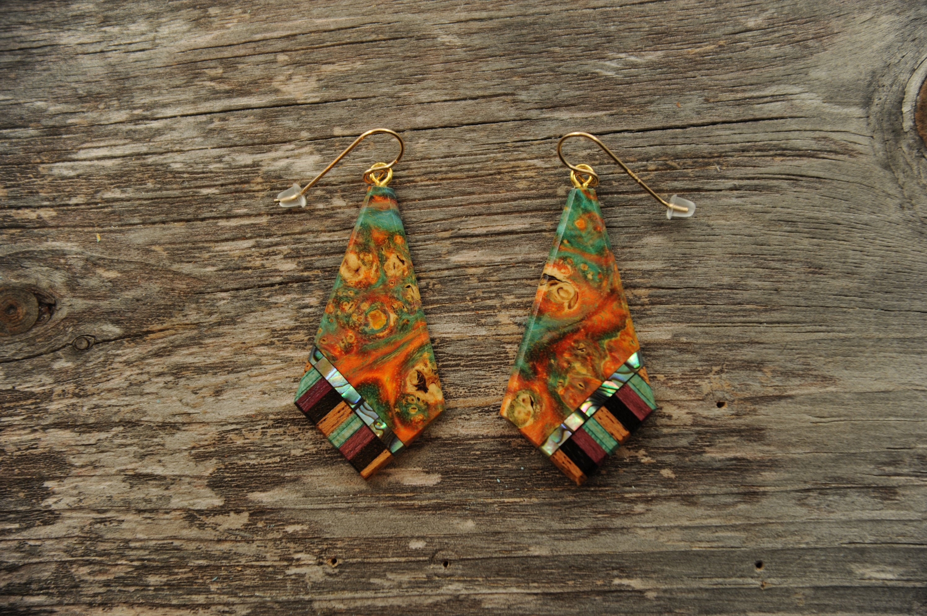 Green and Orange Box Elder burl Maximalist Statement Teardrop Dangle …