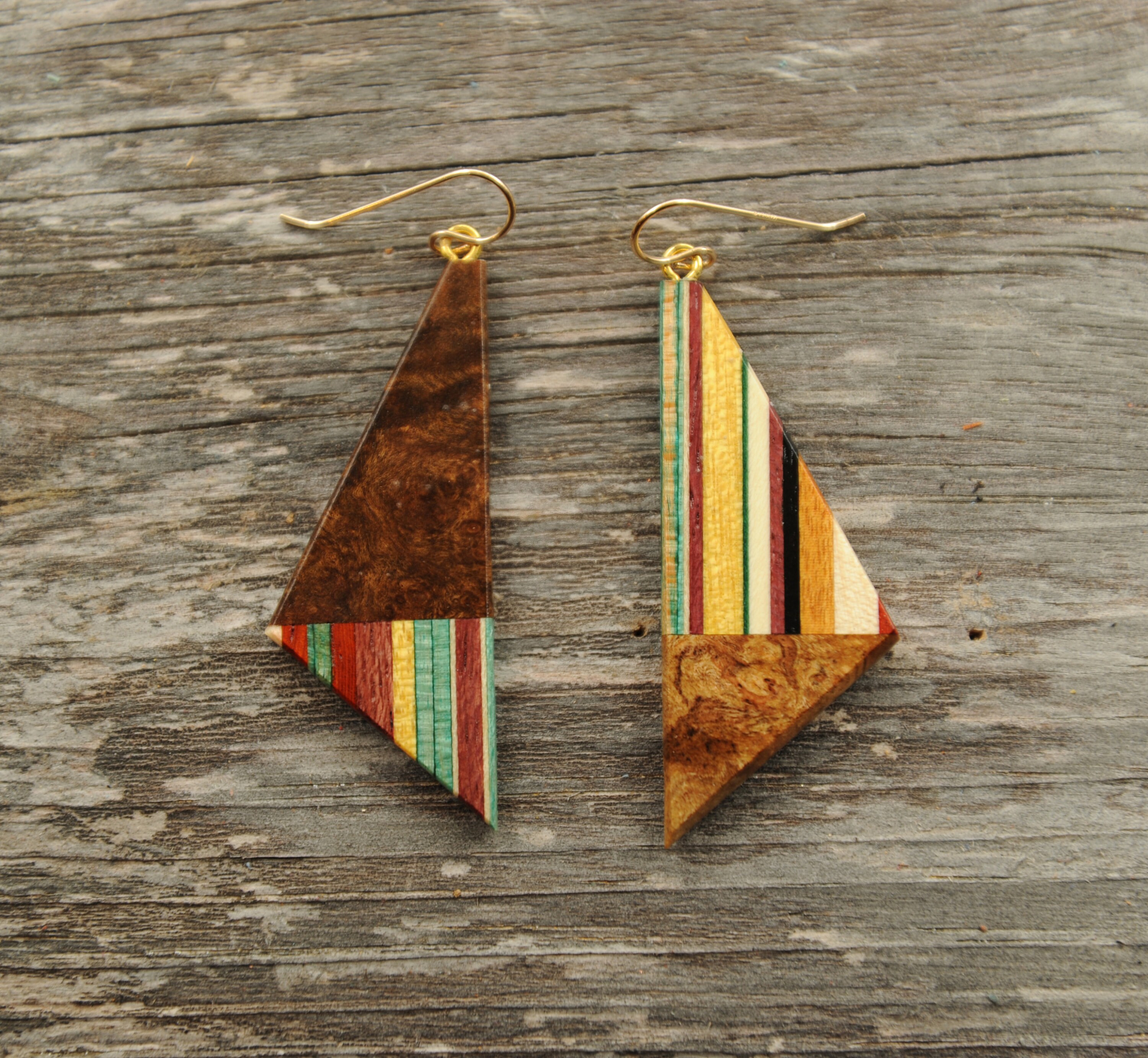 Mismatched Hypoallergenic Colorful Triangle Large Wood Statement Earr…