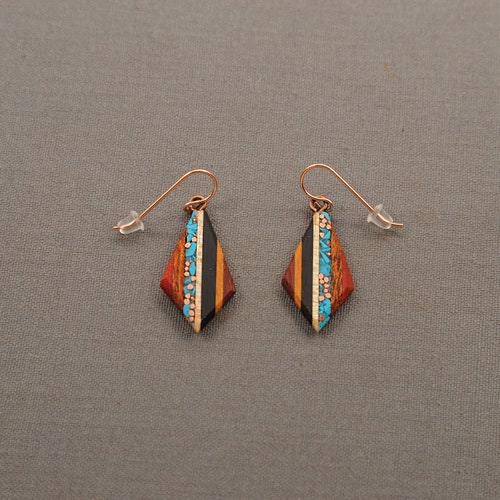 Recycled Copper and Turquoise Teardrop Made From Reclaimed Wood, Rose Gold Ear Wires Hypoallergenic.