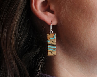 Wood and Turquoise Earrings
