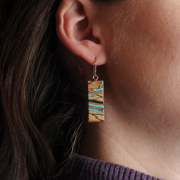Spalted Maple Earrings with Natural Turquoise chips