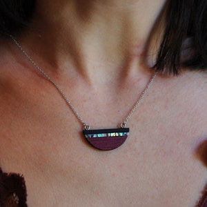 Purpleheart and Abalone Shell Semicircle Necklace