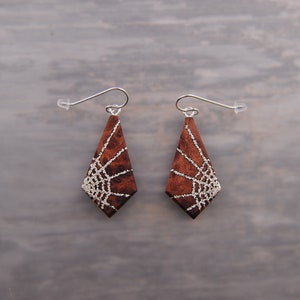 Silver Spider Web Statement Earrings Redwood Burl