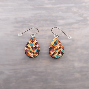 Artsy Fun Colorful Modern Wood Drop Statement Earrings Surgical Steel