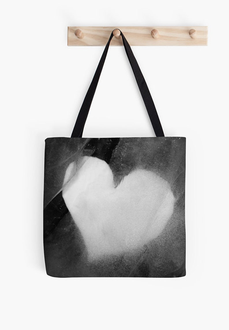 shopping bag reusable grocery bag birthday gift everyday bag heart tote black tote gym bag black bag arty bag Heart bag book tote