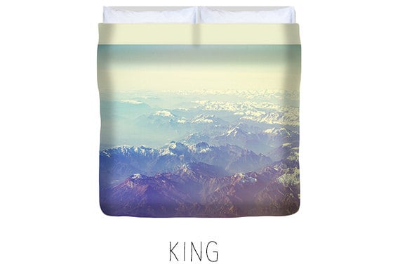 Mountain Duvet Mountain Bedding Blue And White Duvet King Etsy
