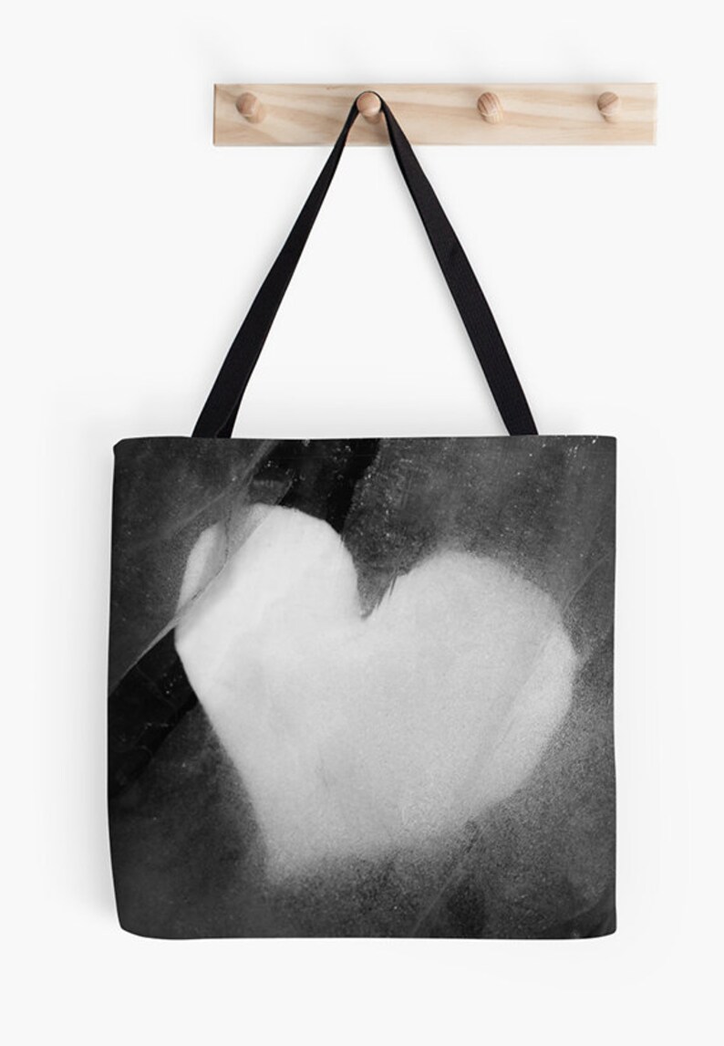 shopping bag reusable grocery bag birthday gift everyday bag heart tote black tote gym bag black bag arty bag Heart bag book tote