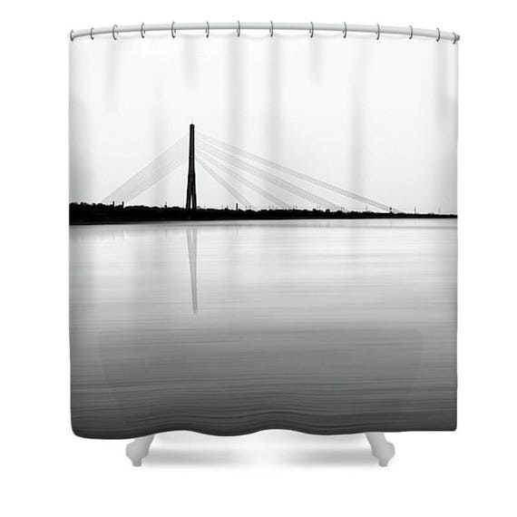 Black And White Shower Curtain Suspension Bridge Photo Etsy