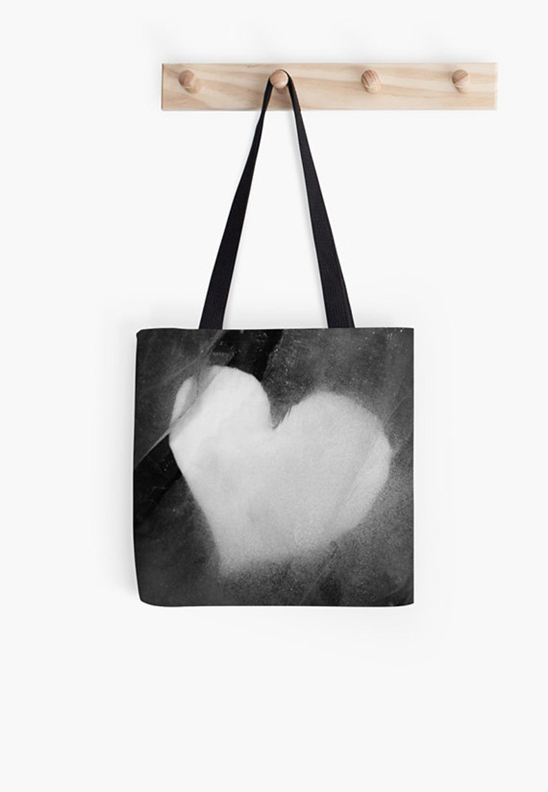 shopping bag reusable grocery bag birthday gift everyday bag heart tote black tote gym bag black bag arty bag Heart bag book tote