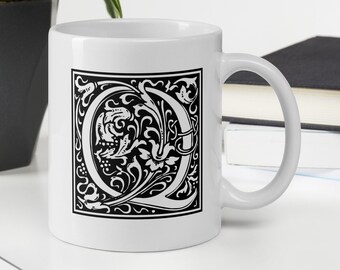 William Morris Mug, Letter Q Mug, Monochrome Mug, Birthday Gift, Gifts for Birthday, William Morris Alphabet Mug, Mug for Men, Gifts for Her