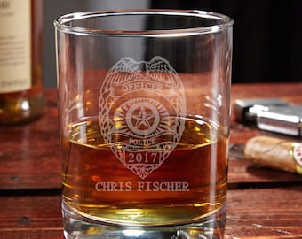 Custom Engraved Whiskey Glass for Police - Scotch Glass, Etched Rocks Glass, Police Gift, Cop Retirement Gift, Police Whiskey Glass