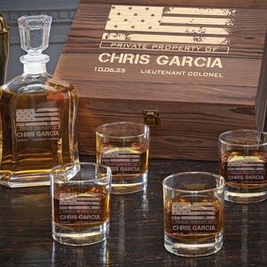 Custom Decanter Set for Heroes -  Whiskey Lover Gift, Gift for Military Promotion, Graduation, Whiskey Decanter Gift
