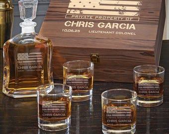 Custom Decanter Set for Heroes -  Whiskey Lover Gift, Gift for Military Promotion, Graduation, Whiskey Decanter Gift
