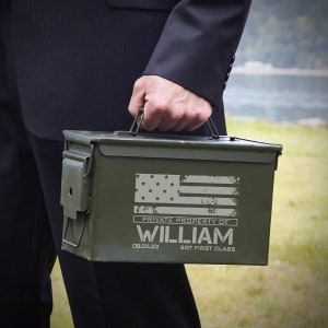 Personalized 50 Cal Ammo Can - Made in USA - Gifts for Retirement, Authentic Personalized Ammo Box, Birthday Gift for Men, Engraved Ammo Can