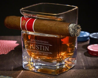 Cigar Holder Whiskey Glass Personalized Groomsman Engraved Etsy