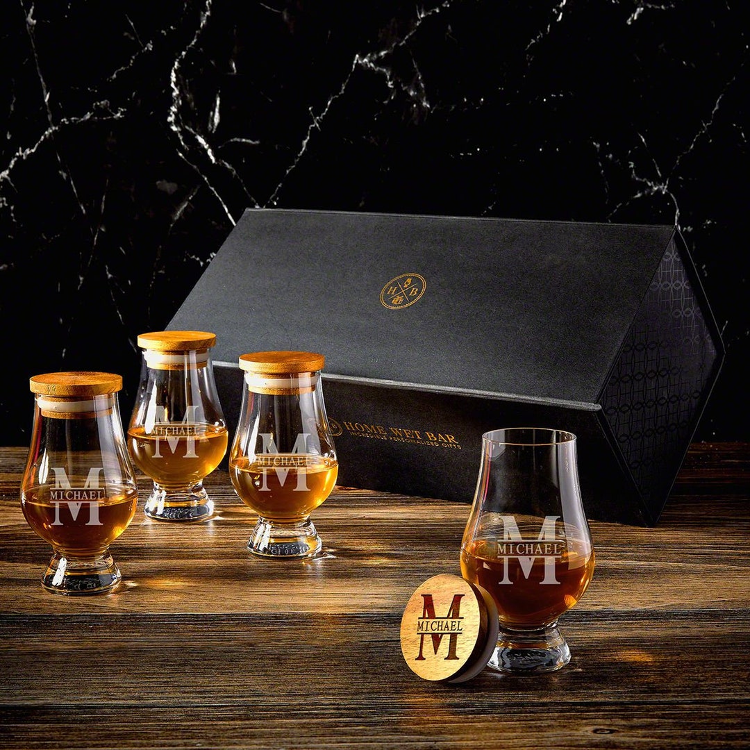 Custom Whiskey Glasses Gift Set 9 Pc Glencairn Glasses, Glencairn Lids