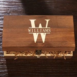 Pu&ograve; includere: Una scatola di legno con un coperchio incernierato. Il coperchio &egrave; inciso con una grande lettera "W" e il nome "WILLIAMS" sotto. La scatola &egrave; piena di trine di carta marrone.