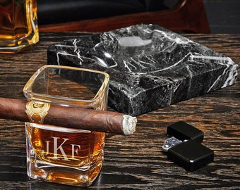 Cendrier cigare gravé et coffret cadeau verre whisky cigare - porte-cigares en verre whisky personnalisé, cendrier en marbre vintage, cadeaux cigares *