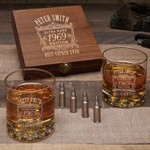 Engraved Whiskey Glasses with Whiskey Stones Bullet - Whiskey Lover Gift, Custom Whiskey Gift, Groomsmen Gift, Best Man Gift -