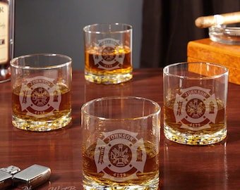 Engraved Whiskey Glasses for Firefighters - Fire Chief Gift,  Gifts for Him, Firefighter Glass, Etched Rocks Glasses -