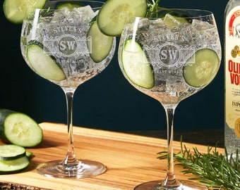 Engraved Gin Glasses, Set of 2 - Gin Tonic Glasses Custom, Engraved Cocktail Glasses, Gift for Her -