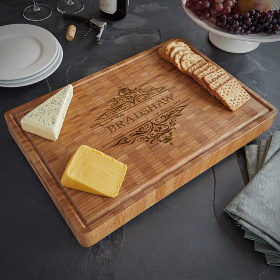 Cutting Board Serving Tray Personalized Monogramed Slate & Bamboo 12