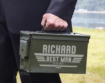 Personalized 50 cal Ammo Box - Groomsmen Gifts, Best Man Proposal Gift, Engraved Ammo Can, Authentic Bullet Box - Made in USA *