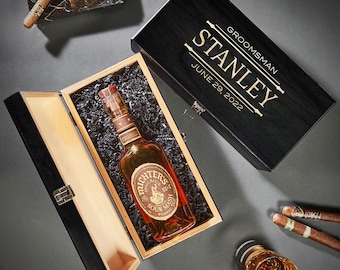 Custom Wooden Gift Box for Groomsmen - Personalized Liquor Bottle Box, Keepsake or Unique Gift Box, Custom Gift Box for Whiskey Lover