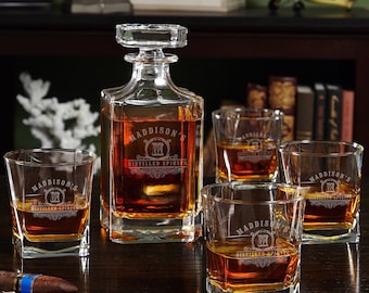 Ensemble carafe à whisky avec verres à whisky, cadeau personnalisé - cadeau fête des pères, verres à whisky gravés, cadeau d'anniversaire, carafe personnalisée -