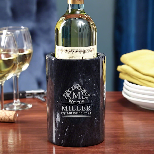 Black Marble Customized Wine Chiller - Wine Bottle Cooler, Personalized Wine Bucket, Wine Gift, Engraved Bottle Chiller *